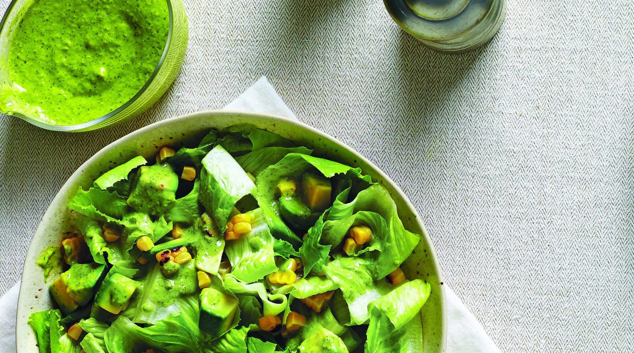 Avocado and Grilled Corn Salad with Green Goddess Dressing