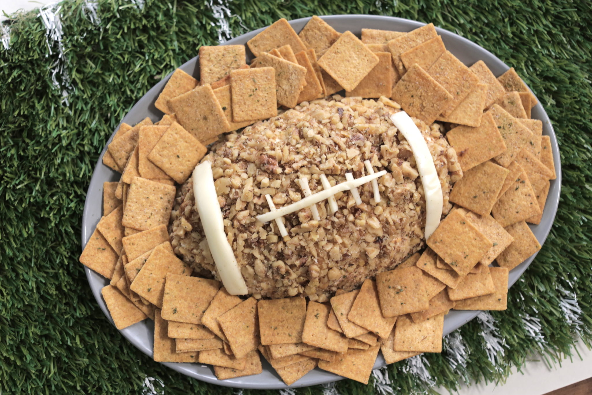 Football Cheeseball with Herbed Crackers