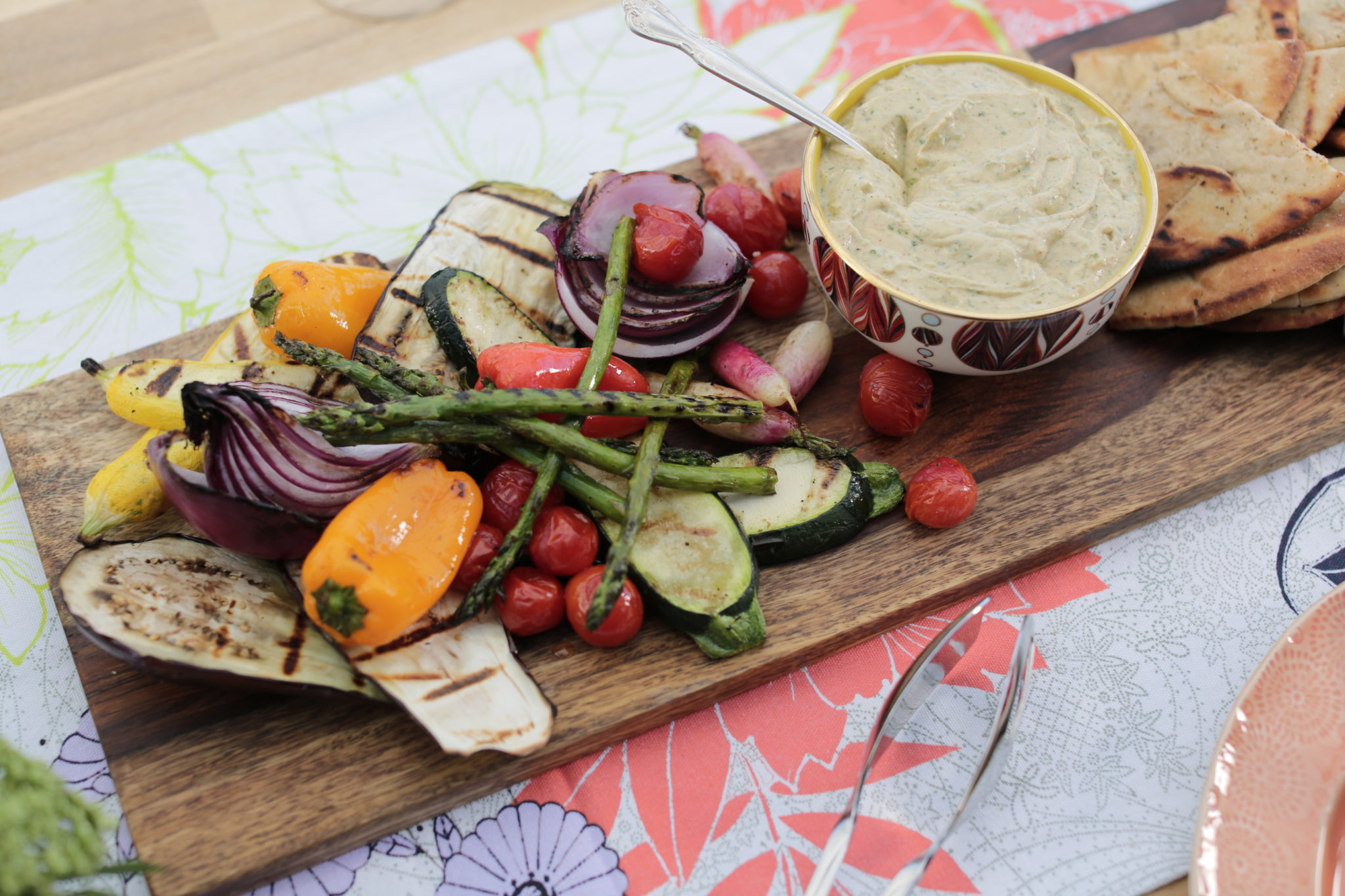 Grilled Summer Vegetables with Avocado-Yogurt Dip