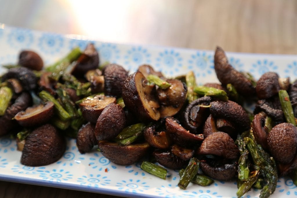 Roasted Asparagus and Mushrooms with Chili Lemon Salt Valerie Bertinelli