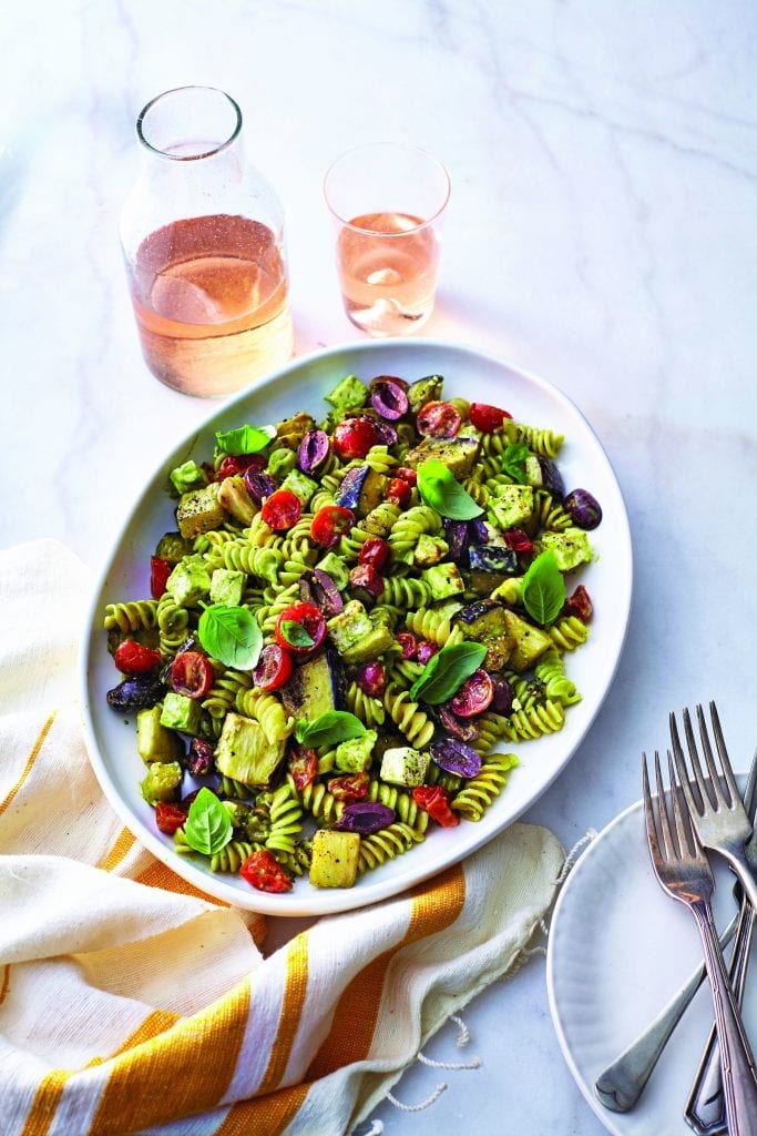 Roasted Eggplant Pesto Pasta Valerie Bertinelli