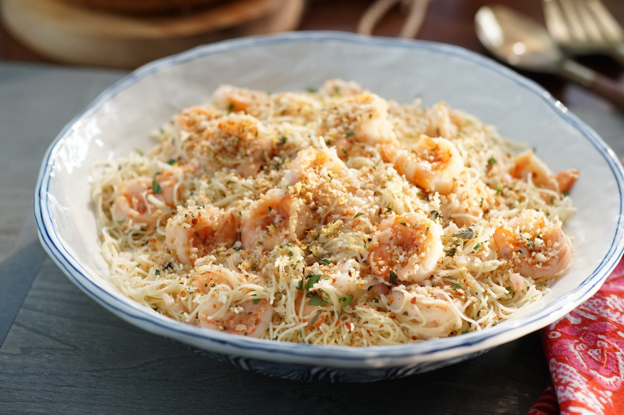 Shrimp Scampi and Pasta with Herb Breadcrumbs