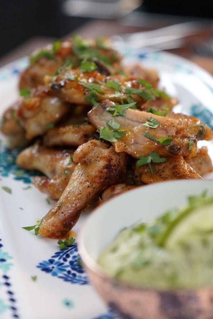 Tequila Lime Chicken Wings with Spicy Avocado Crema Valerie Bertinelli