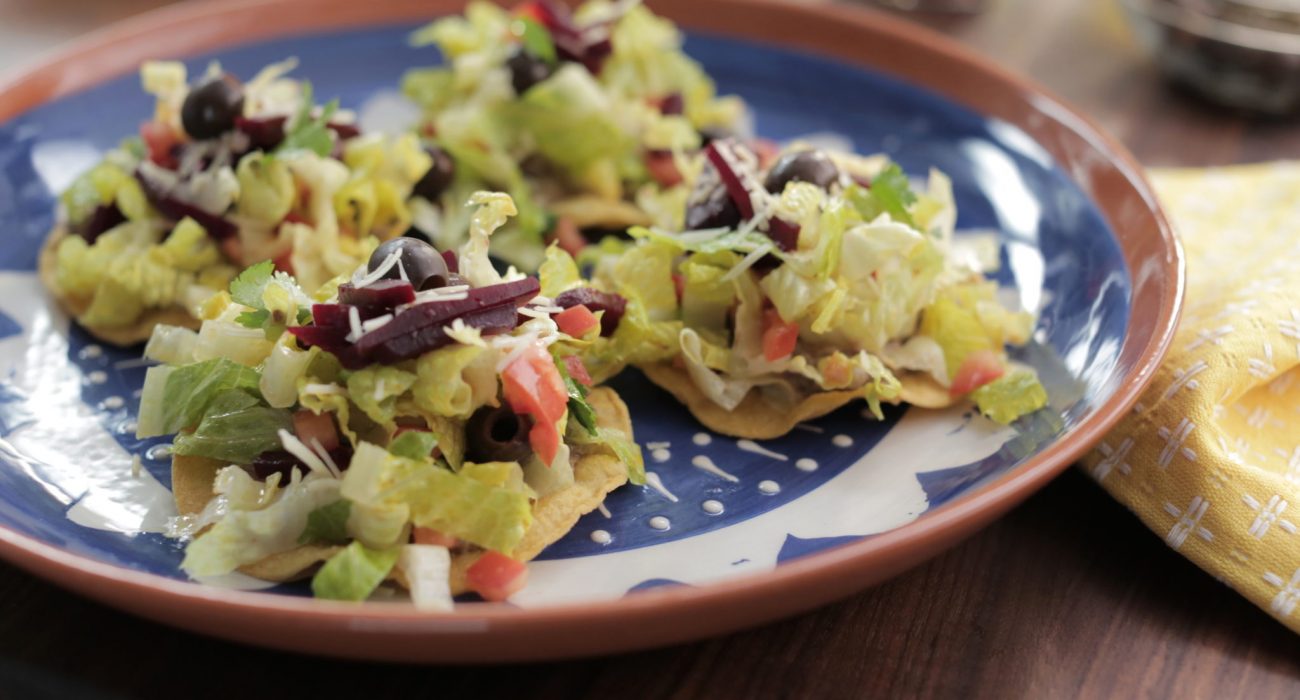 The tostada ensaldas featured on the Valerie Cooks So Cal Style episode of Food Network's Valerie's Home Cooking, Season 5.