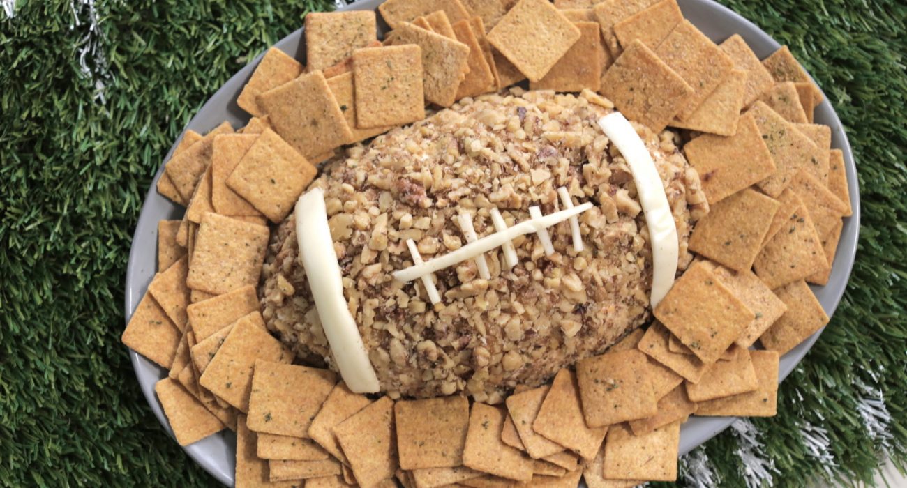 Football Cheeseball with Herbed Crackers