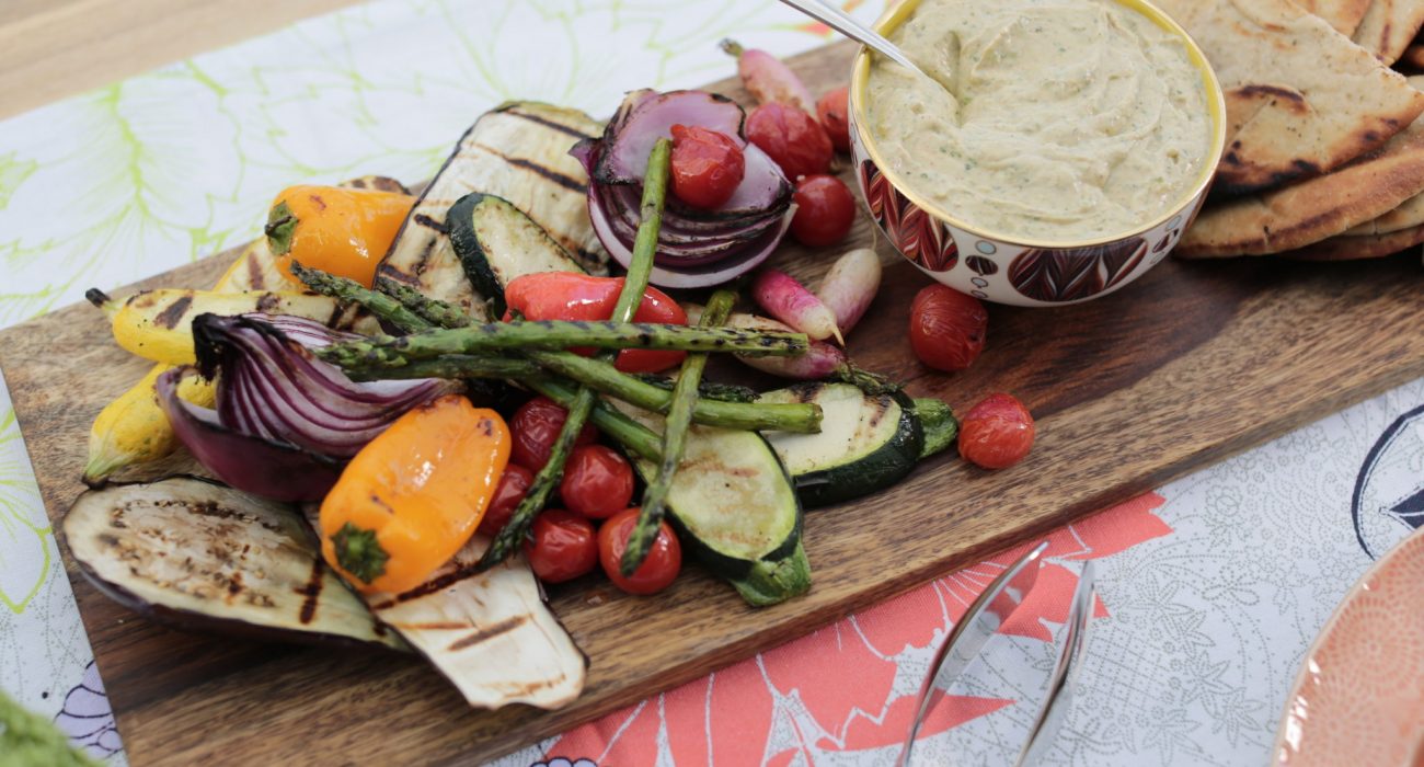 Grilled Summer Vegetables with Avocado Yogurt Dip