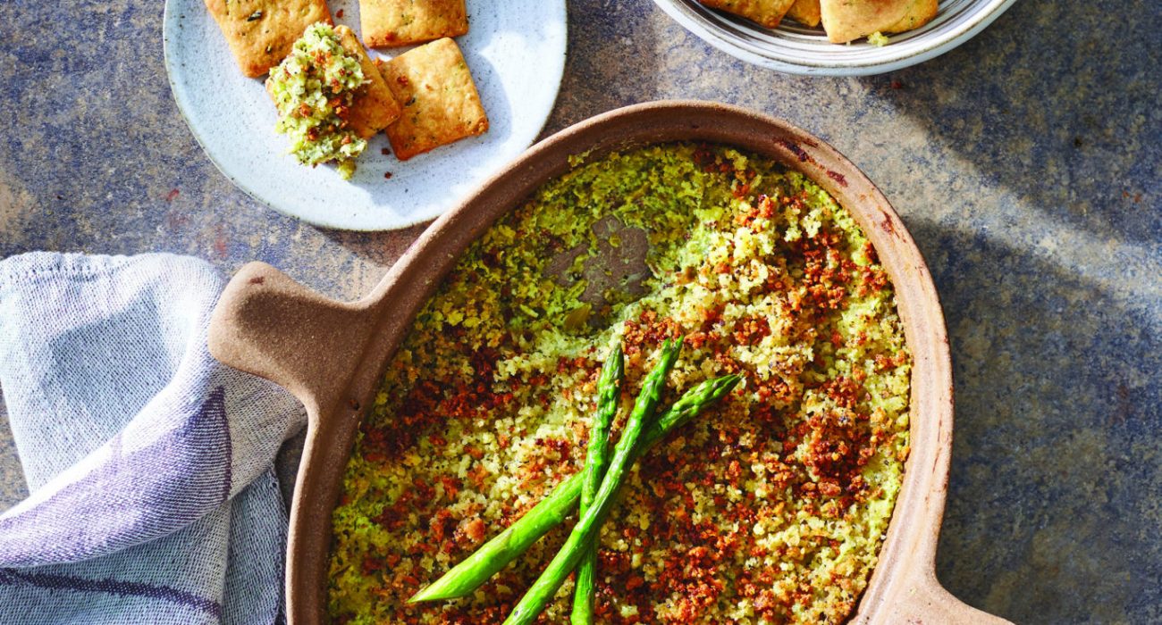 Roasted Asparagus Pesto Dip w/ Pepper Crackers