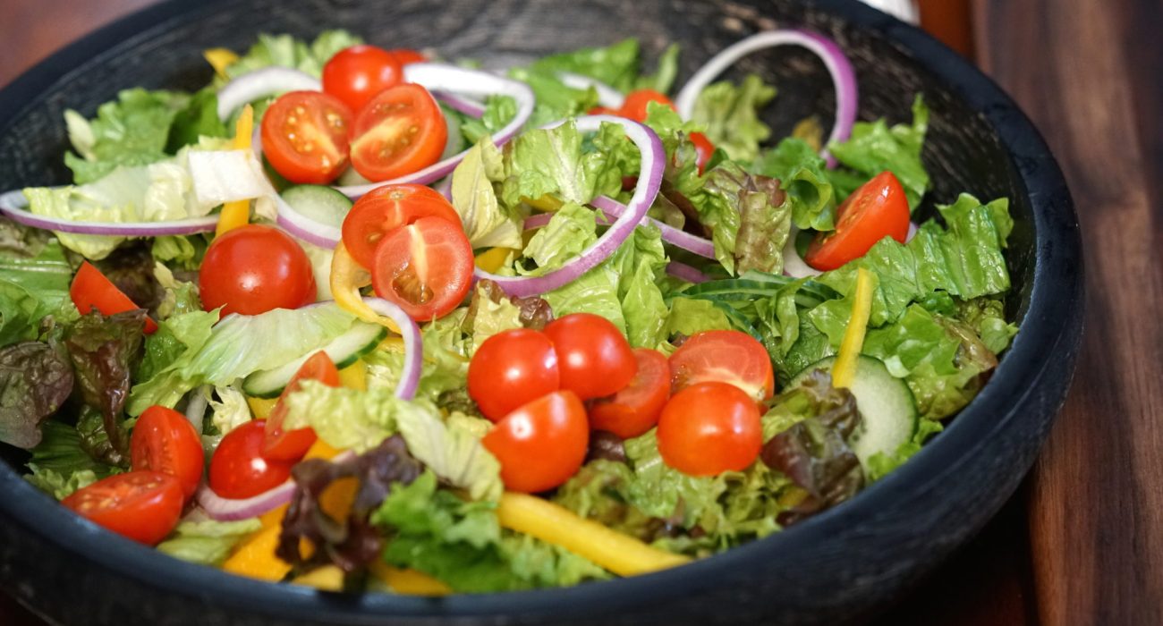 The assembled simple green salad, as seen on Valerie's Home Cooking, season 6.