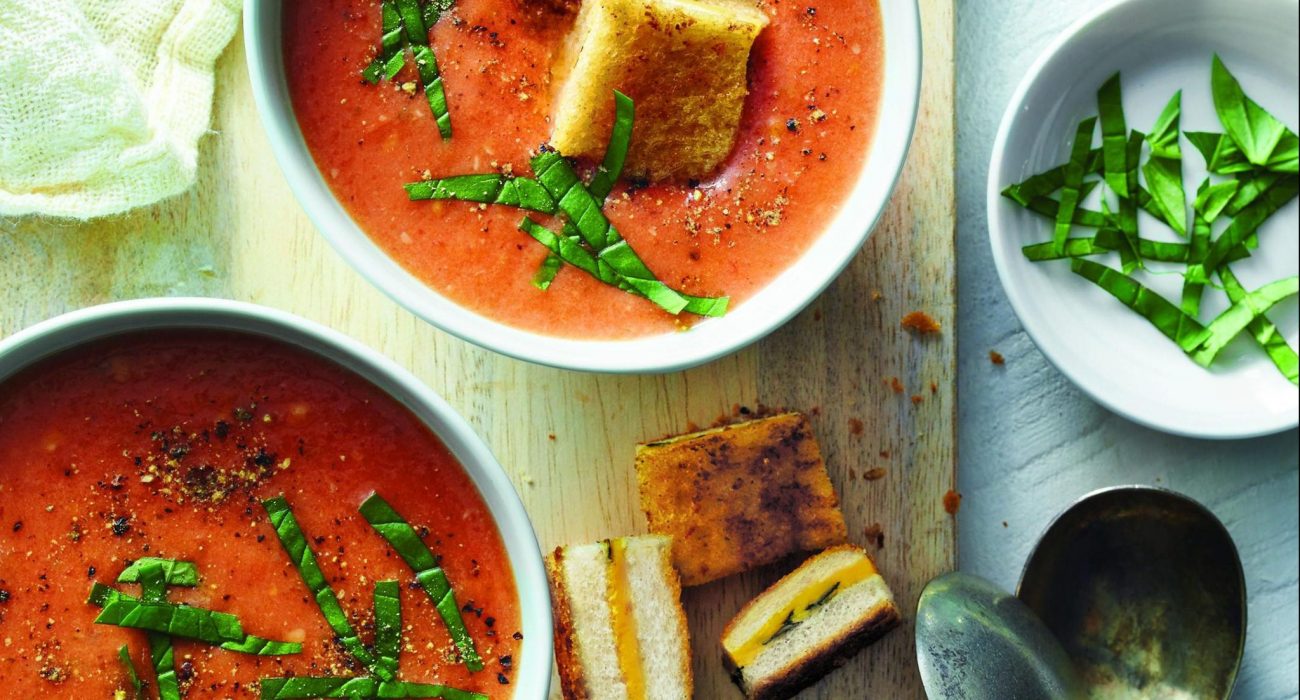 Tomato Soup with Grilled Cheese Croutons